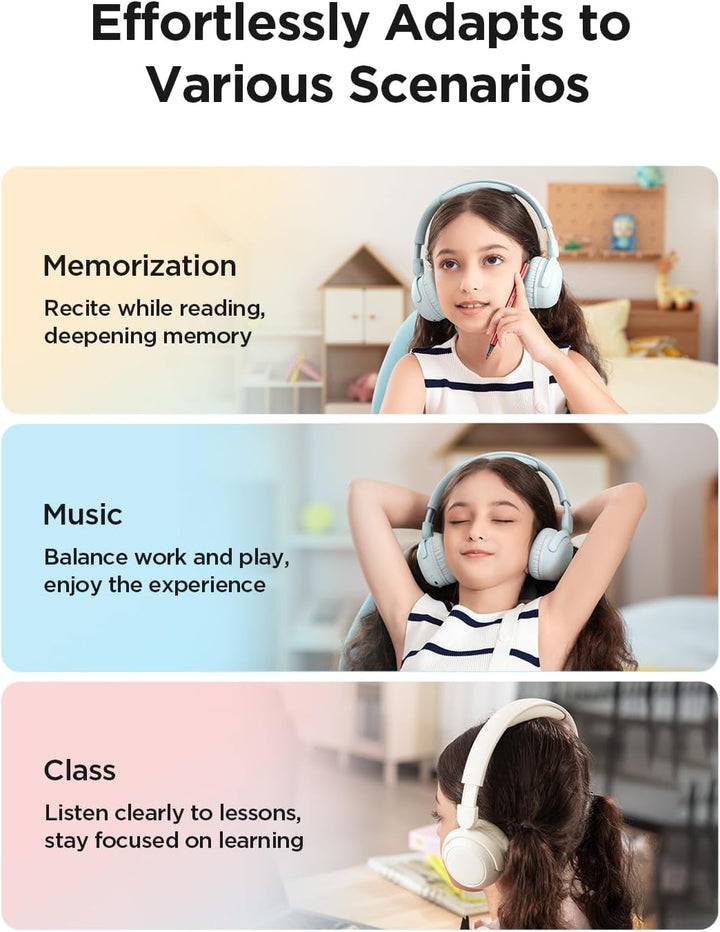1MORE HQ20 Bluetooth Kopfhörer Kinder, Leicht-Kopfhörer Kabellos mit 75/85/90dB Lautstärkegrenze, 65