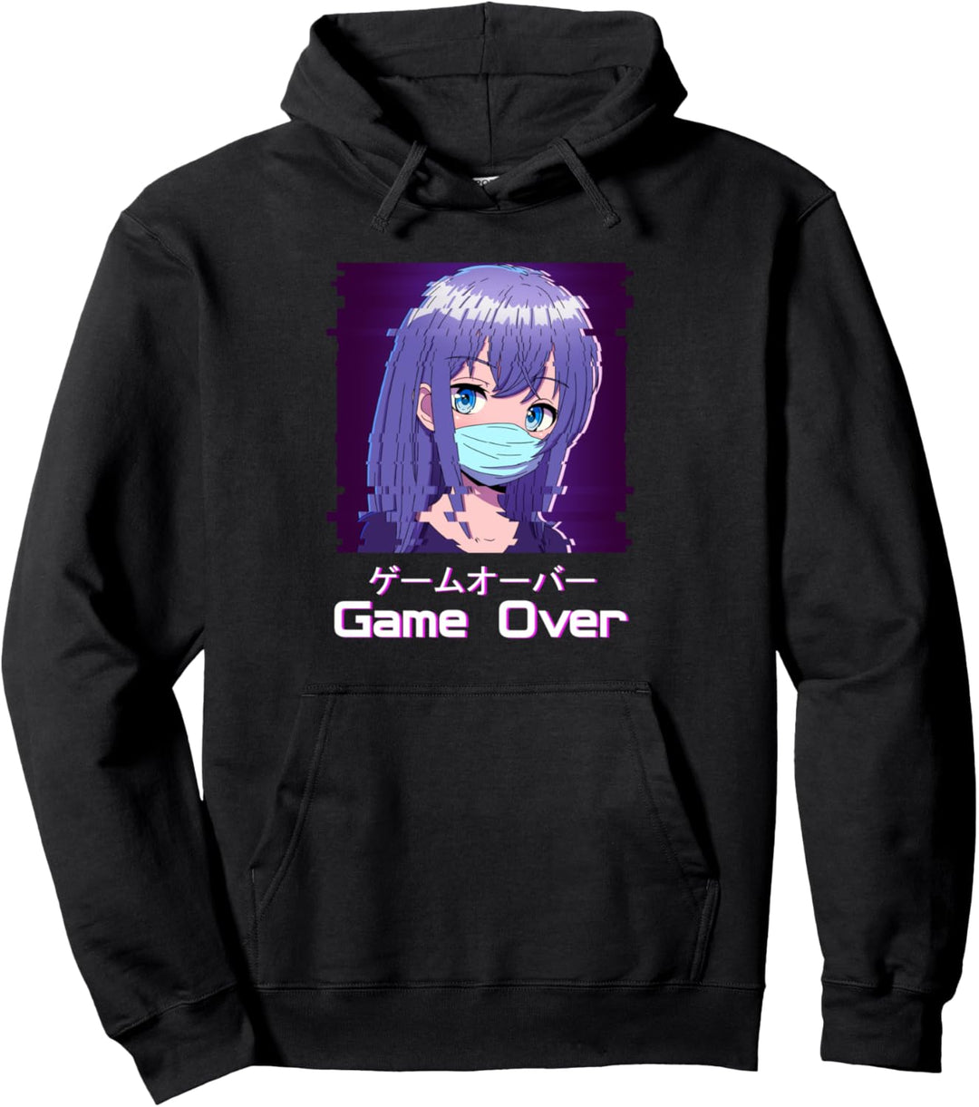 Sad Girl Game Over Vaporwave Aesthetic Anime Girl Face Mask Pullover Hoodie