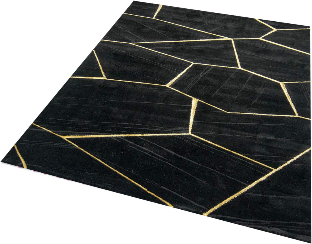 CARPETIA Teppich Wohnzimmer geometrisches Muster schwarz Gold Grösse 60x110 cm, 60x110 cm