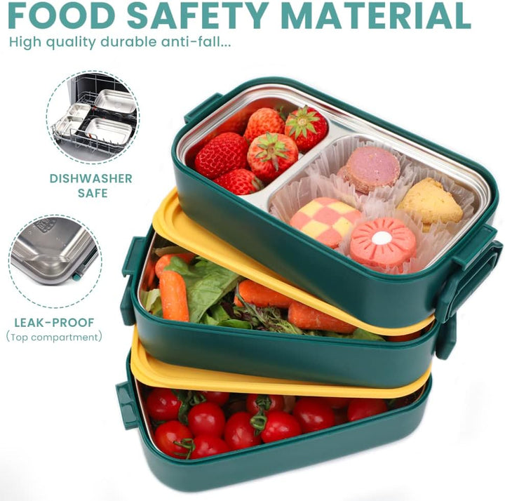 Bugucat Lunchbox Edelstahl 1700ML,Bento Box Brotdose Auslaufsicher Luftdichte Brotzeitbox mit Fächer