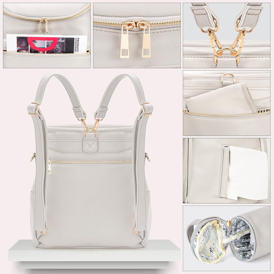 Minsong Diaper Bag Backpack, Fashion Leather Mommy Backpacks, Travel Baby Diaper Bags with in Bag Or