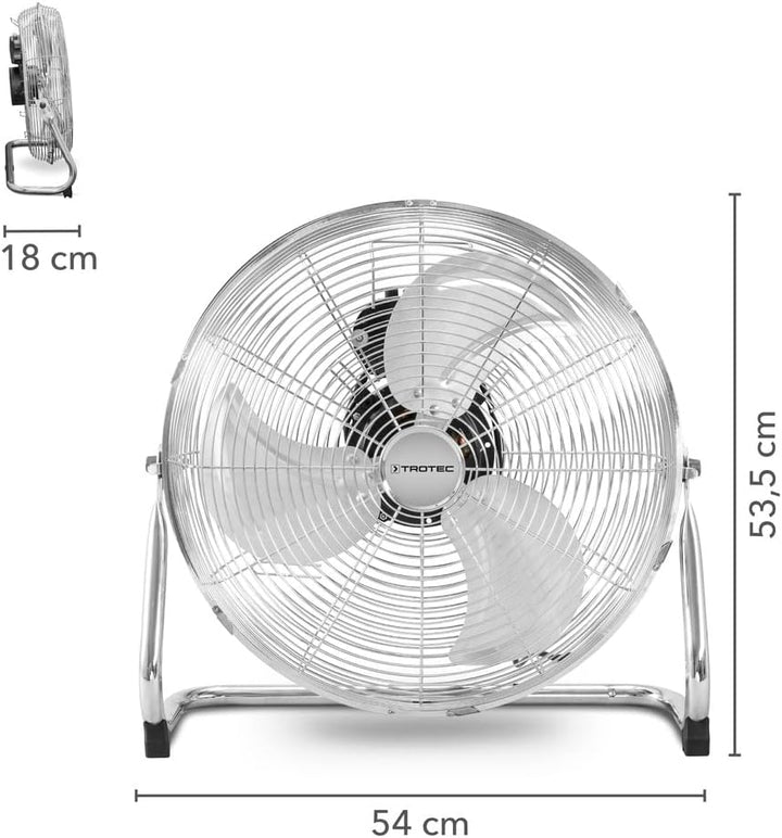 TROTEC Bodenventilator TVM 18 – 100 Watt, Neigungswinkel 110°, 3 Stufen, Ø 45 cm, kippfester Stand,