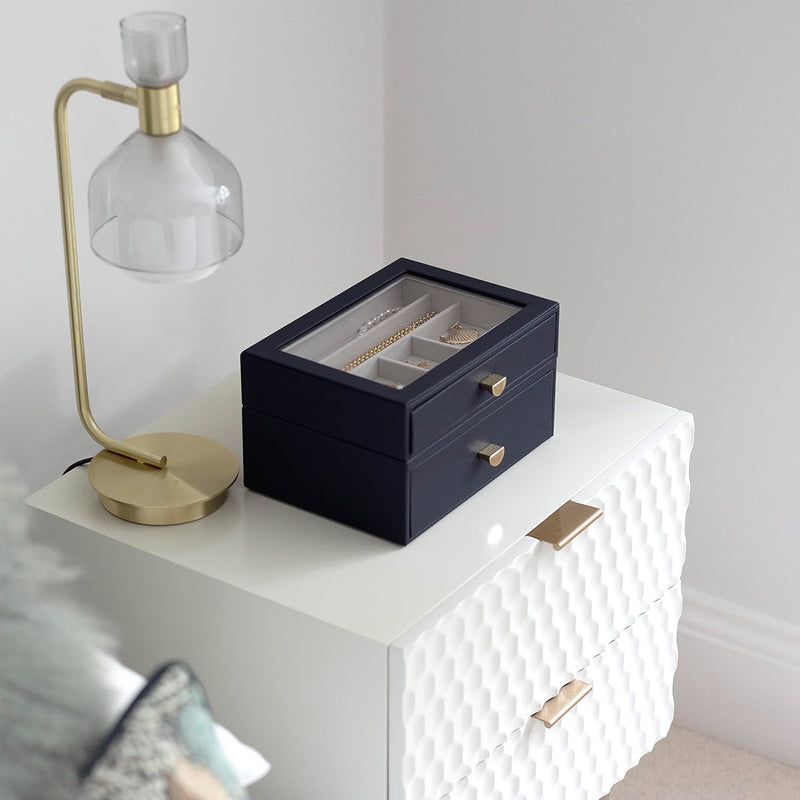 Stackers Navy Pebble Classic Jewellery Box - Set of 2 (with Drawers), Navy