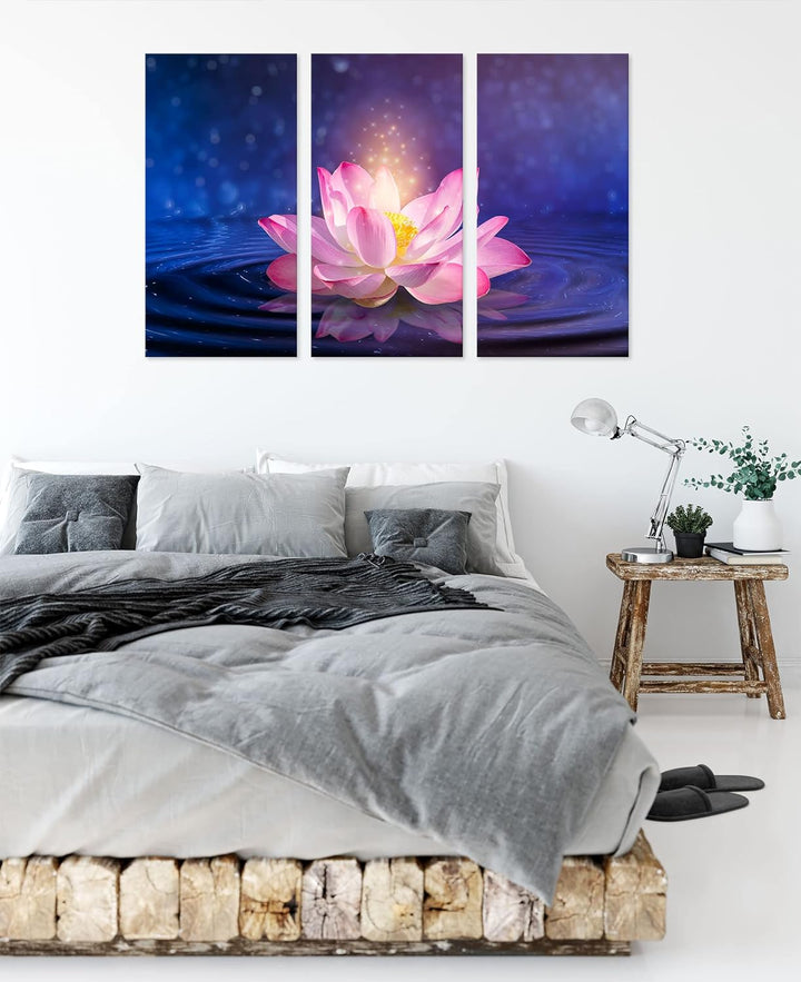 pinker Lotus im Wasserals Leinwandbild 3 teilig | Grösse: 120x80 cm | Wandbild | Kunstdruck | fertig