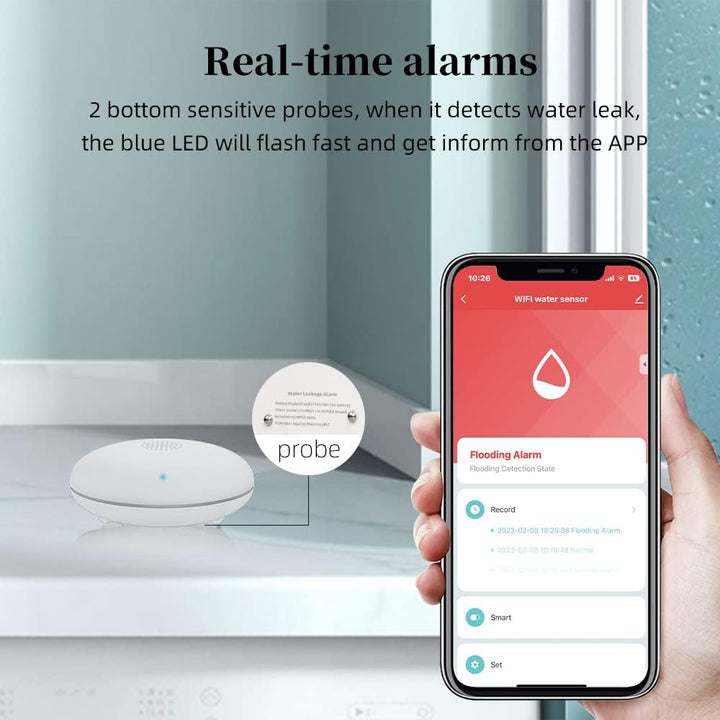 HEIMAN Wi-Fi Wasseralarm,WLAN Wassermelder mit Batterie,Smart Wassersensor,75 dB WiFi-2.4Ghz für Küc