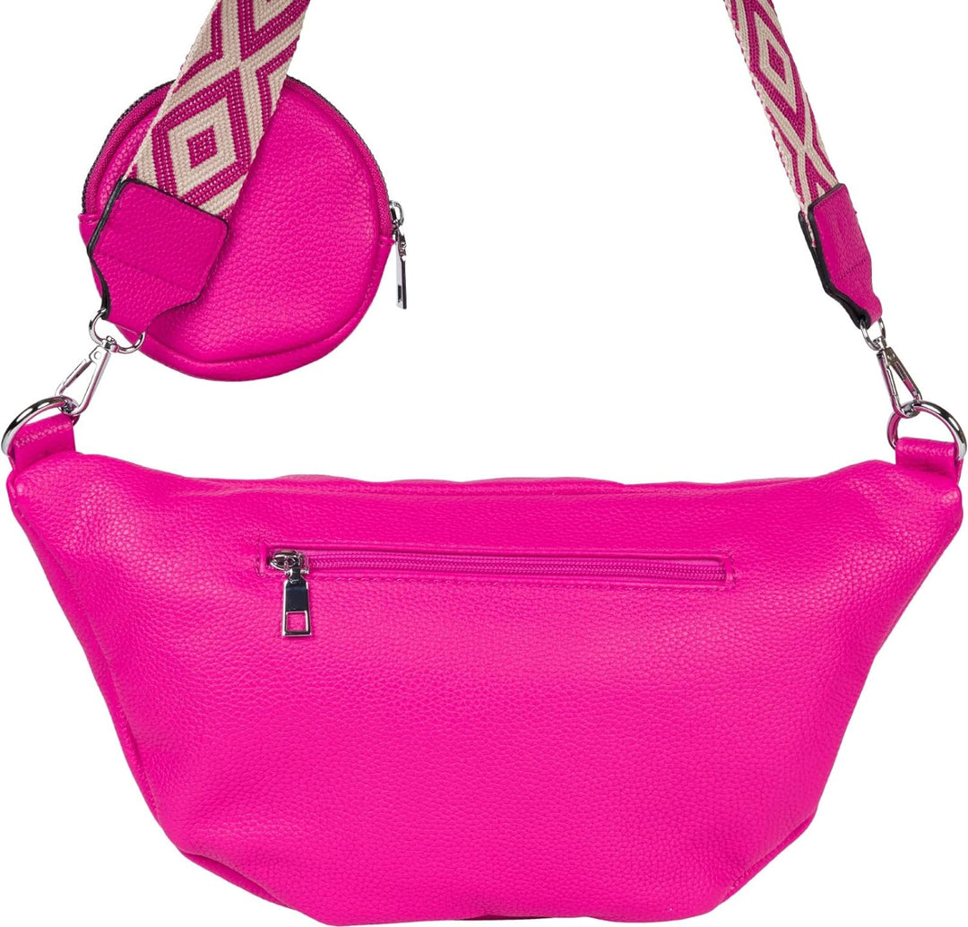 styleBREAKER Damen Halbmond Crossbody Schultertaschen Set 3-Teilig, Schultergurt mit Muster, Schlüss