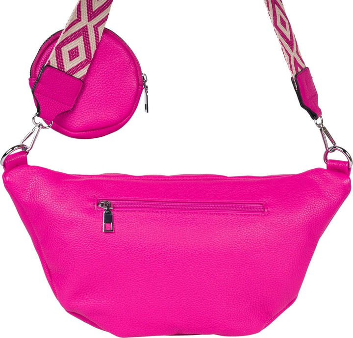 styleBREAKER Damen Halbmond Crossbody Schultertaschen Set 3-Teilig, Schultergurt mit Muster, Schlüss