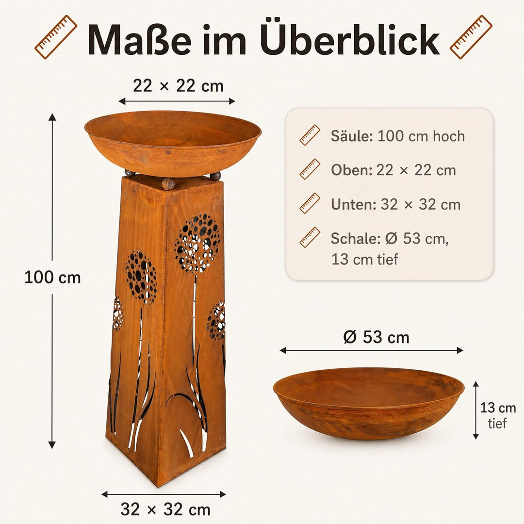 Rostikal Pflanzsäule Pusteblume 118 cm - inkl. abnehmbarer runder Dekorative Pflanzschale - Hochwert
