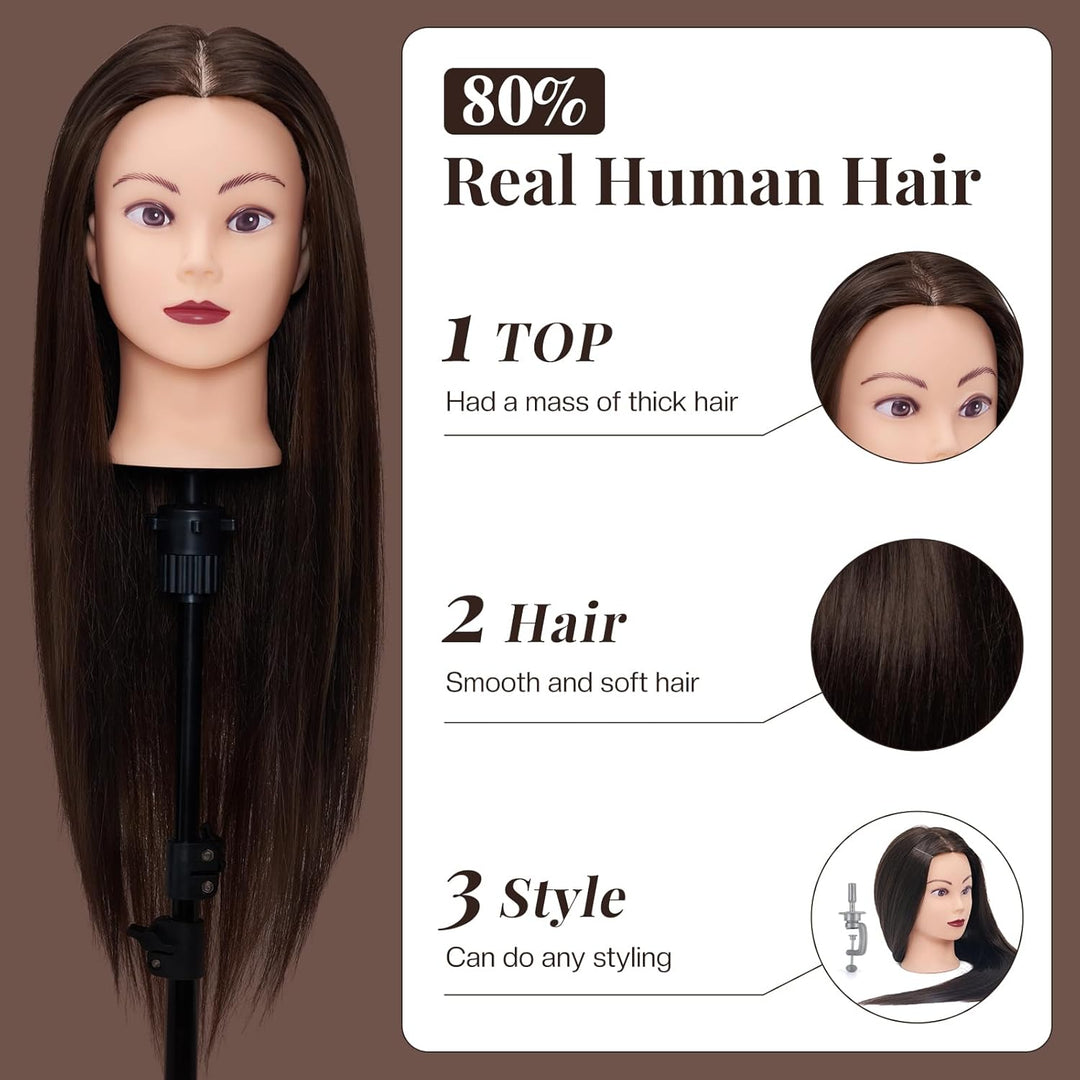 Frisierkopf,Neverland Übungskopf 71cm 80% Echthaar,Frisieren Trainingsköpfe für Friseure Ausbildung