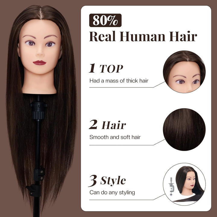 Frisierkopf,Neverland Übungskopf 71cm 80% Echthaar,Frisieren Trainingsköpfe für Friseure Ausbildung