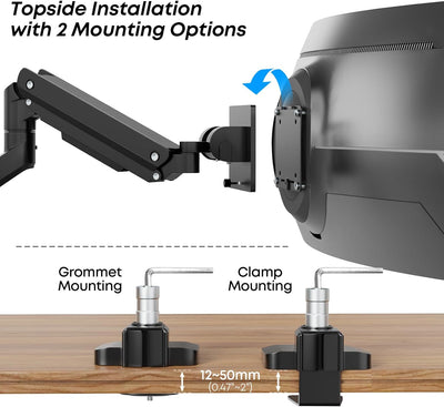 Monitor Halterung 1 Monitor Für 17-49 Zoll Flach & Curved Bildschirm, Robuster Gasfeder-Monitorhalte