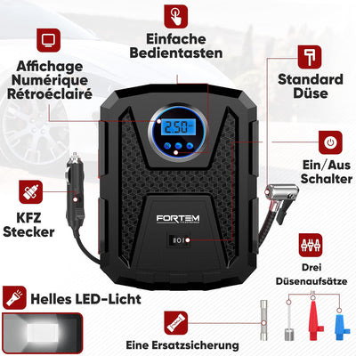 Fortem Tragbarer Kompressor Autoreifen, Kompressor Fahrrad, 12V Autoreifen Pumpe und Fahrradpumpe El