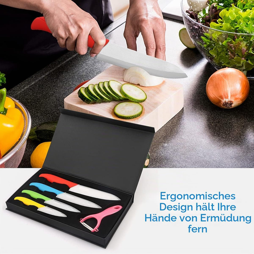 Ballery Keramikmesser Set, Kochmesser Sets mit 4 Keramikmesser und 1 Sparschäler mit Ergonomischem G