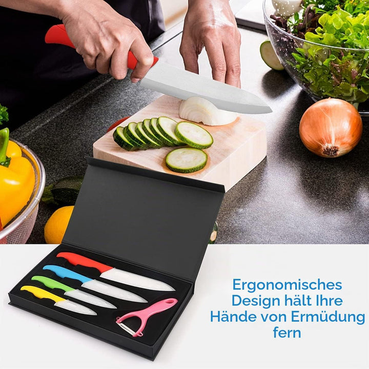 Ballery Keramikmesser Set, Kochmesser Sets mit 4 Keramikmesser und 1 Sparschäler mit Ergonomischem G