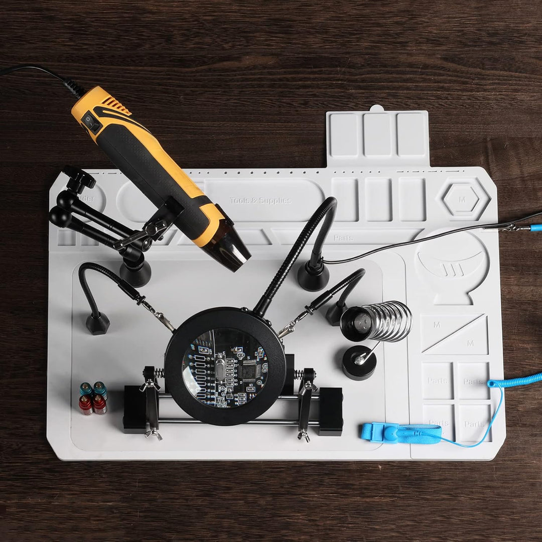 SainSmart 2-in-1 Luxuriöses Löt-Set mit Premium-Silikon-Lötmatte, kippbarem Platinenhalter mit 5-fac