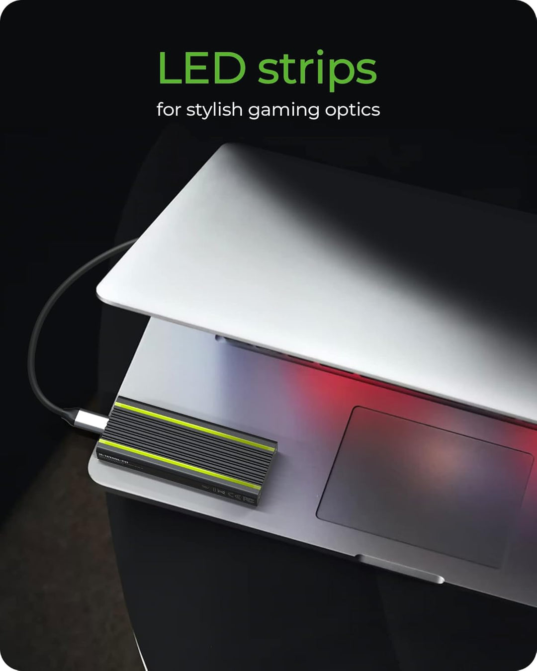 ICY BOX Type-C Gen 2 zu PCIe NVMe M.2 Gaming Gehäuse & SSD M.2 NVMe Gehäuse mit RGB LED Beleuchtung,