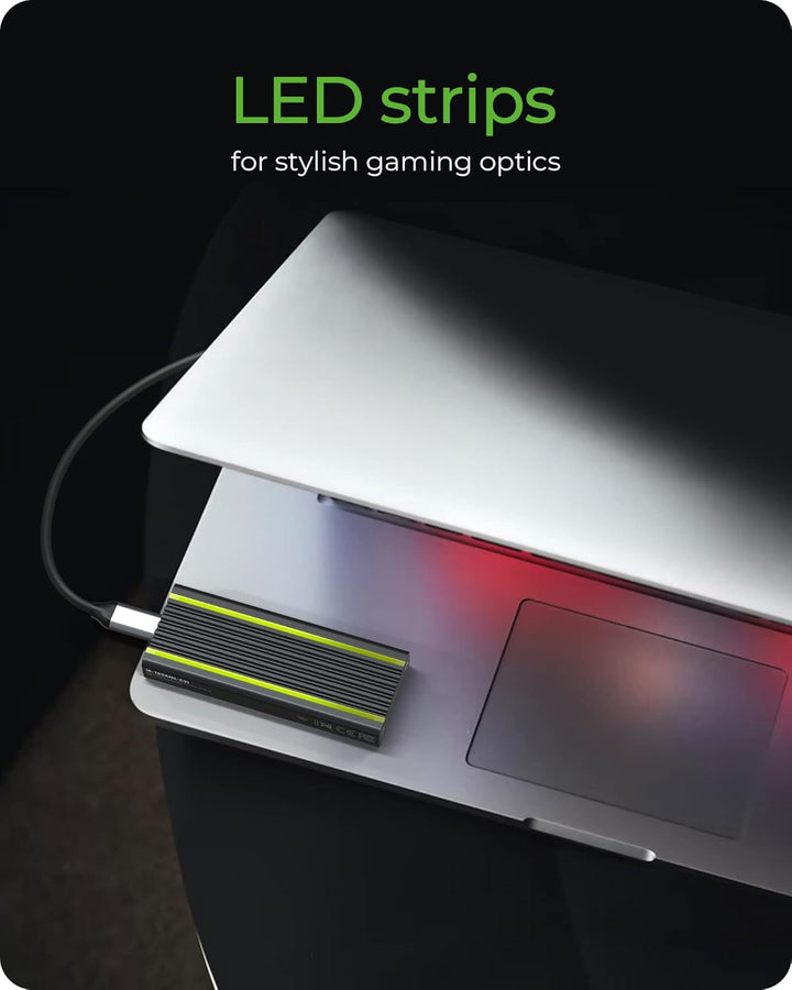 ICY BOX Type-C Gen 2 zu PCIe NVMe M.2 Gaming Gehäuse & SSD M.2 NVMe Gehäuse mit RGB LED Beleuchtung,