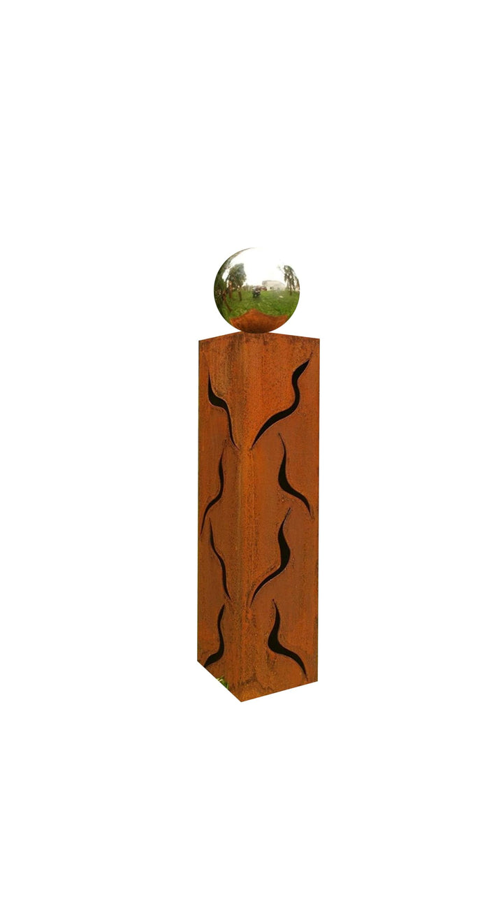 Gartendeko Säule 60 cm Rost Skulptur mit Edelstahlkugel