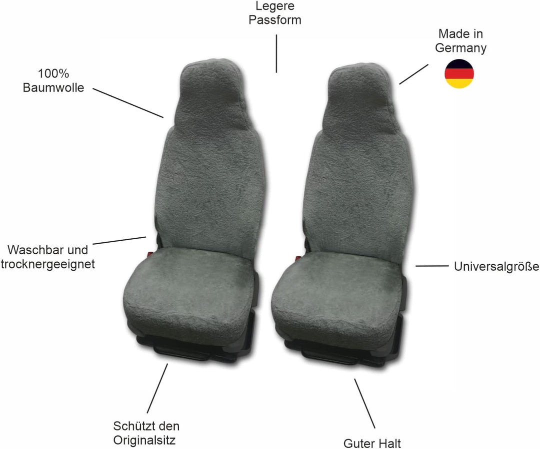 RAU - Universal Sitzbezüge für Pilotsitze und Wohnmobile - 2 Stück - 100% Frottee - grau, grau