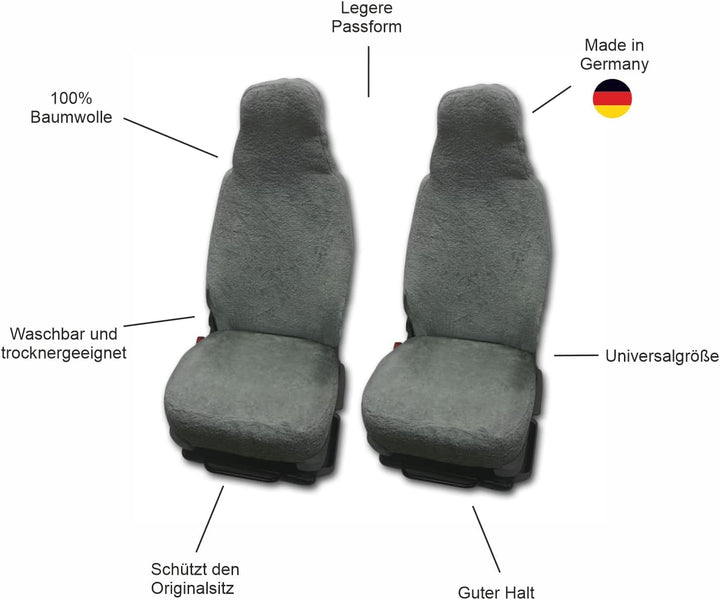 RAU - Universal Sitzbezüge für Pilotsitze und Wohnmobile - 2 Stück - 100% Frottee - grau, grau