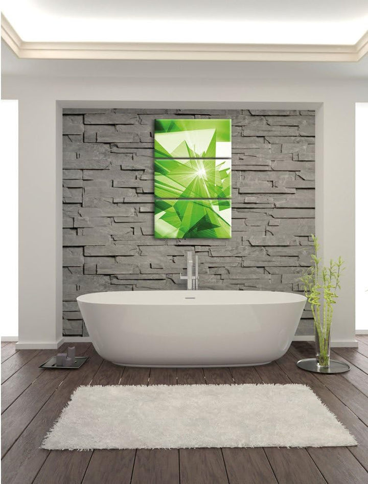 Pixxprint Abstrakt grünes EIS 3-Teiler Leinwandbild 120x80 Bild auf Leinwand