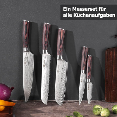 PAUDIN Küchenmesser Set, 5-teilig Küchenmesserset aus hochwertigem Carbon Edelstahl, Ultra Scharfes