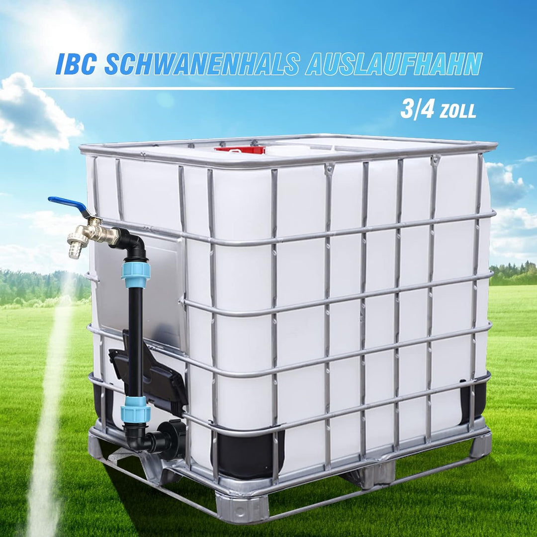 STEEIRO IBC Schwanenhals 3/4" Auslaufhahn,IBC Adapter Tank Ventil Auslaufhahn Wasserhahn für Regenwa