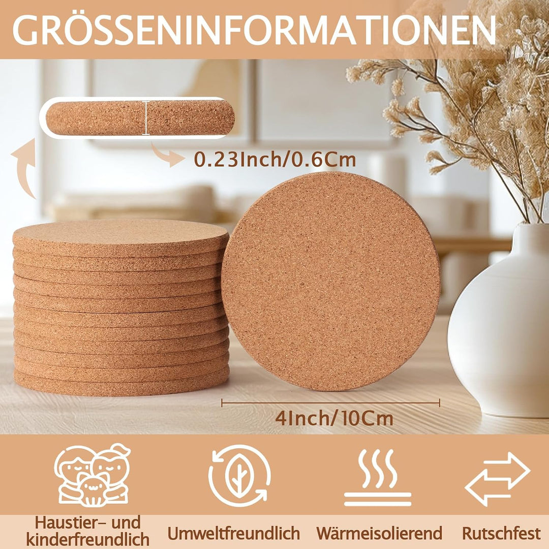 24 Stück Korkuntersetzer für Getränke, GOH DODD Saugfähige Blanke Untersetzer für Deko, Geeignet für