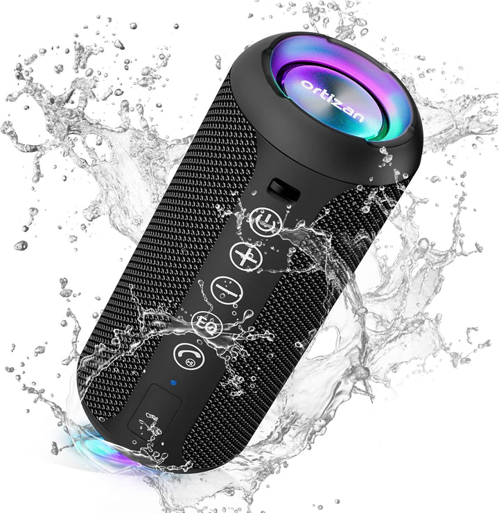 Ortizan Bluetooth Lautsprecher mit Buntem LED-Licht, Tragbarer Mini Bluetooth Box mit Freisprechfunk