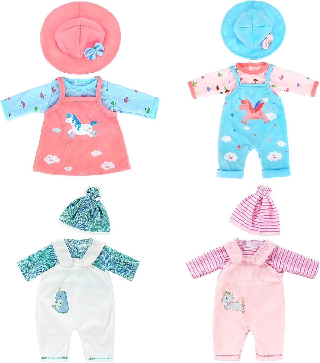 ZWOOS Puppenkleidung für New Born Baby Puppen 35-43 cm, Geschenke für Mädchen, Kinder, 4er-Pack