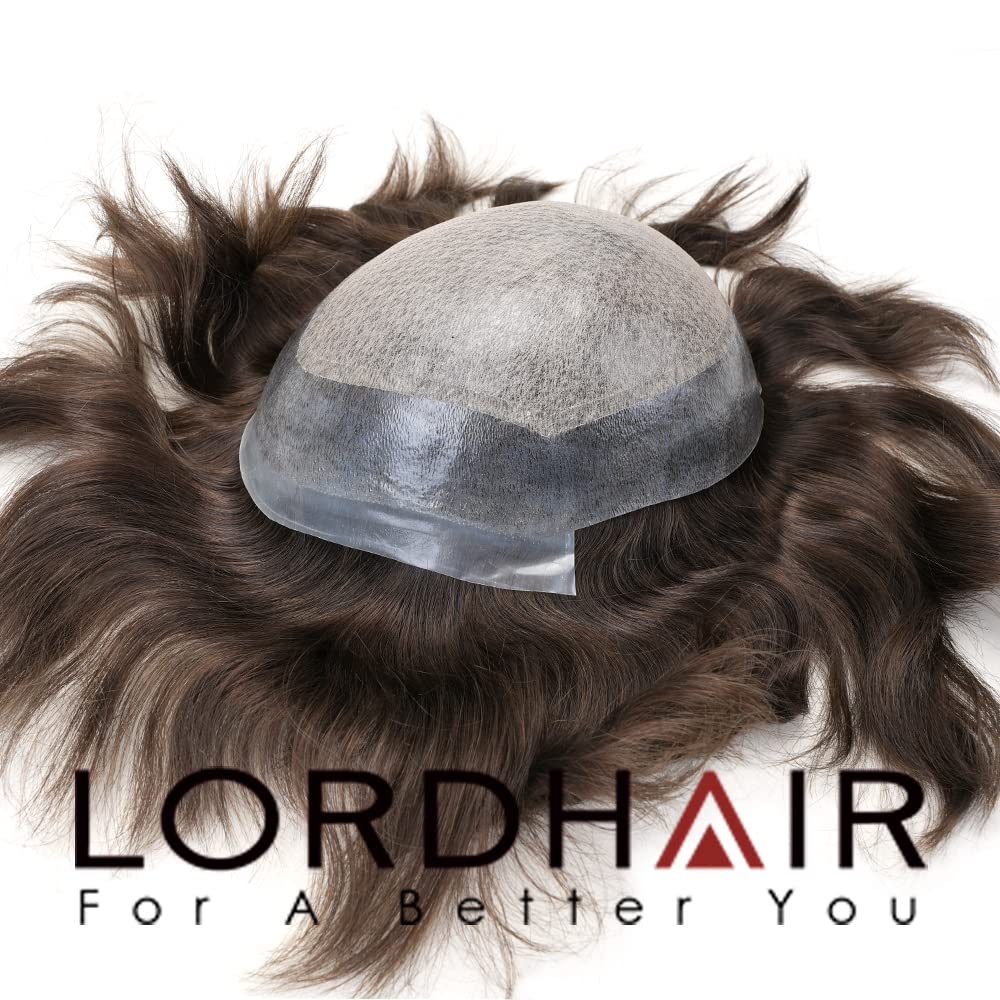 Lordhair Knotenlos Toupet für Männer, Haut Eben Injiziert Mensch Haar System, Basisgrösse 8x10 Zoll
