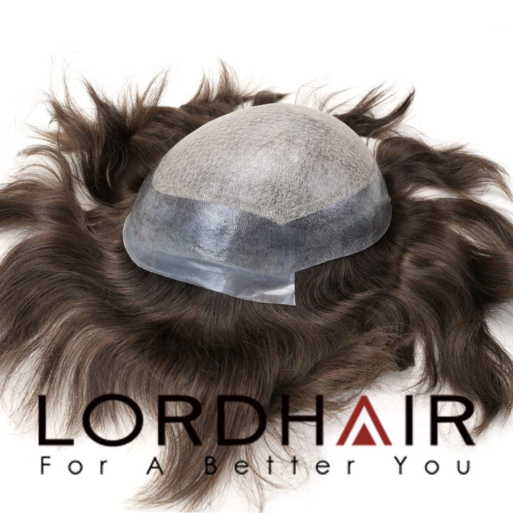 Lordhair Knotenlos Toupet für Männer, Haut Eben Injiziert Mensch Haar System, Basisgrösse 8x10 Zoll
