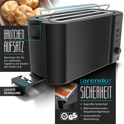 Arendo - Wasserkocher und Toaster SET Edelstahl Schwarz Wasserkocher 1,5L 40° 100°C Warmhaltefunktio