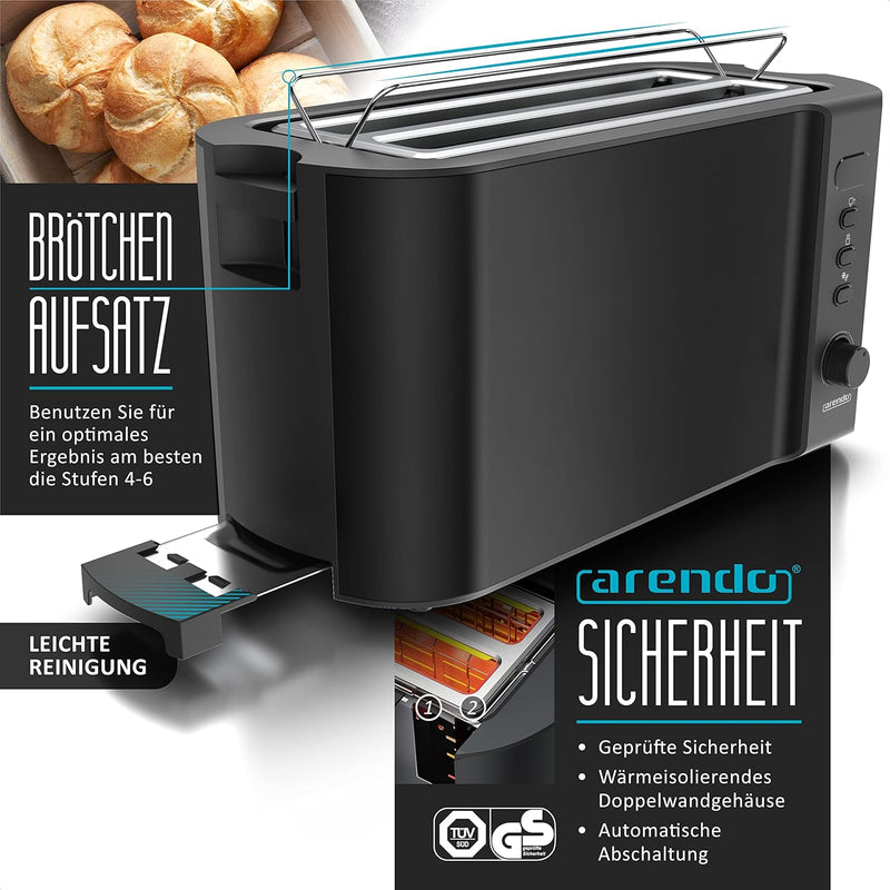 Arendo - SET Eierkocher SIXCOOK mit Toaster FRUKOST Edelstahl Schwarz, Toaster 4 Scheiben, LED-Displ