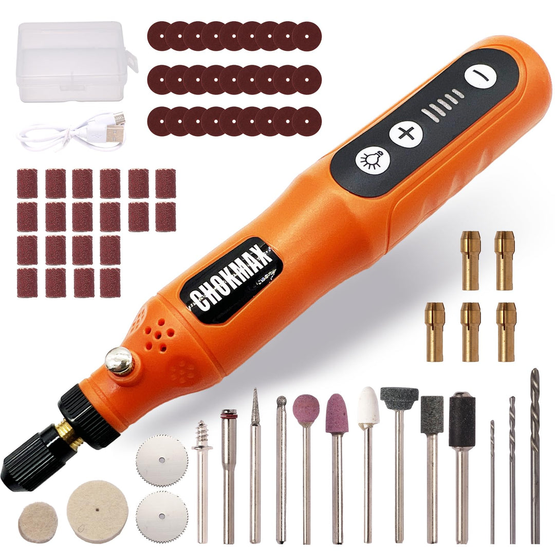 CHOKMAX Akku Multifunktionswerkzeug, 5-Gang-Schleifer-Kit mit 72 Zubehörteilen und Front-LED-Licht,