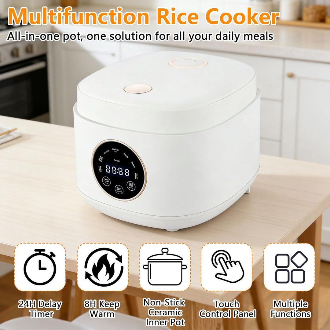 2L Low Sugar Reiskocher, Rice Cooker mit Low Carb Funktion, 500W Digitaler Multikocher mit 24-Stunde