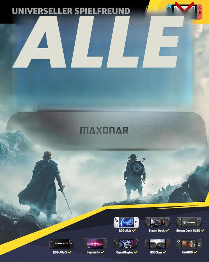 Maxonar 6-in-1 Rog Ally X Dock with HDMI 2.1 (4K@120Hz)- für ASUS ROG Ally X,ROG Ally,Steam Deck OLE