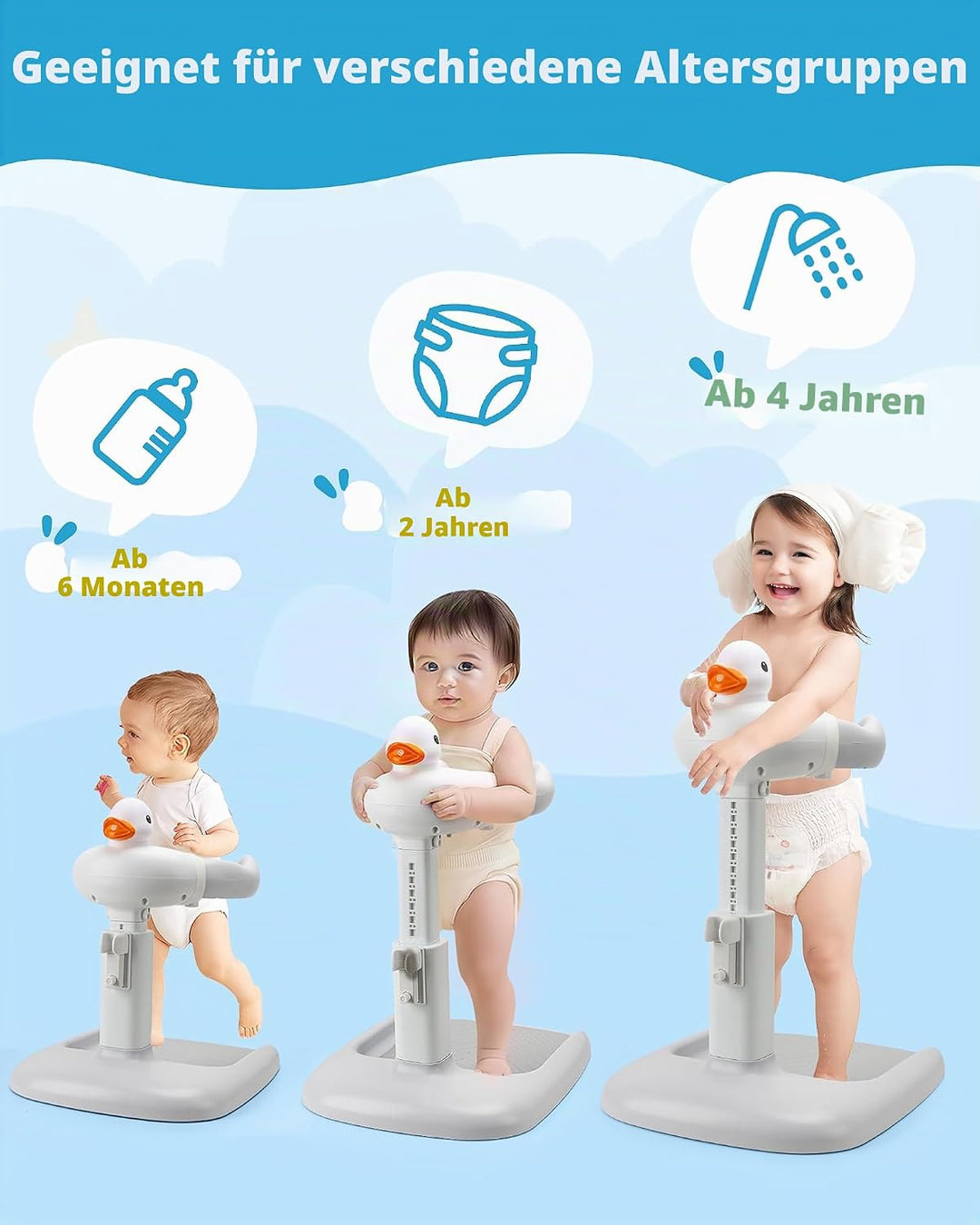 Höhenverstellbar Baby Badewanne Gestell mit Sitz: Stand Dusche with Seat für ab 6 Monate Kinder - An