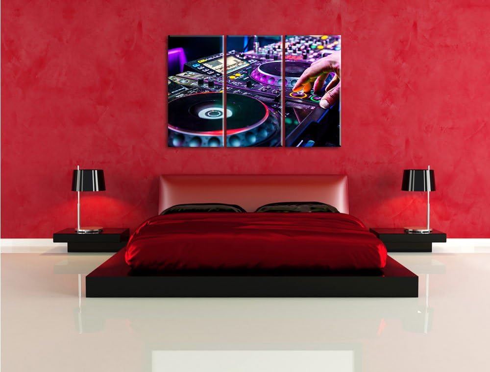 Pixxprint Modern beleuchteter DJ Pult als Leinwandbild | Grösse: 3 Teilig (120x80) | Wandbild| Kunst