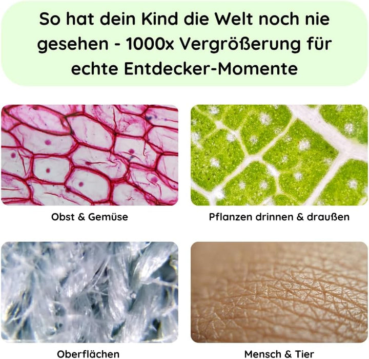 Rabano Tragbares Kinder Mikroskop, 1000x Zoom und HD-Bildschirm, Digitales Mikroskop Kinder für Expe