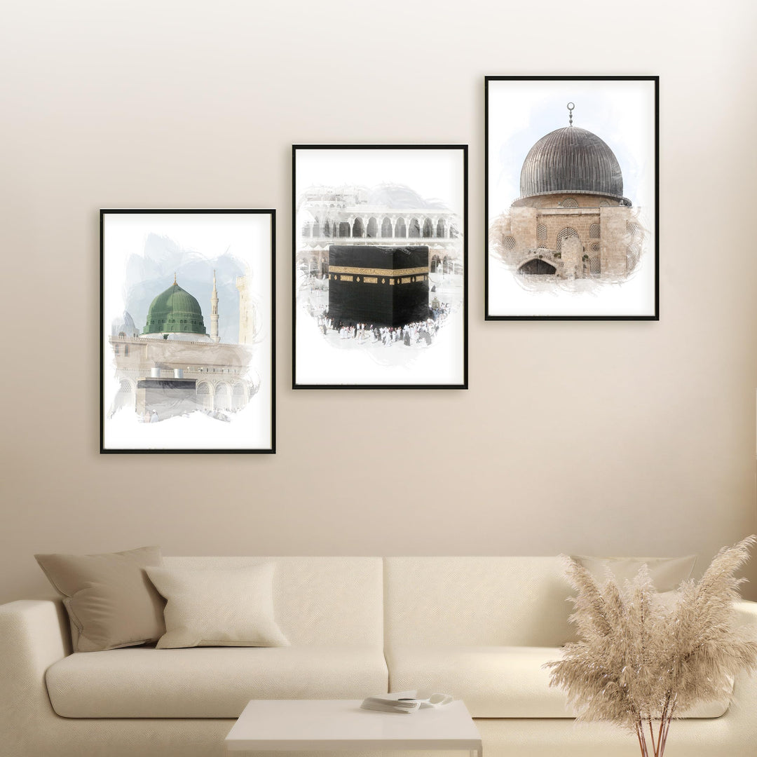 HAVA Artwork Holy Mosques Poster Set, Islamische Poster, Islamische Bilder, Islamische Dekoration, I
