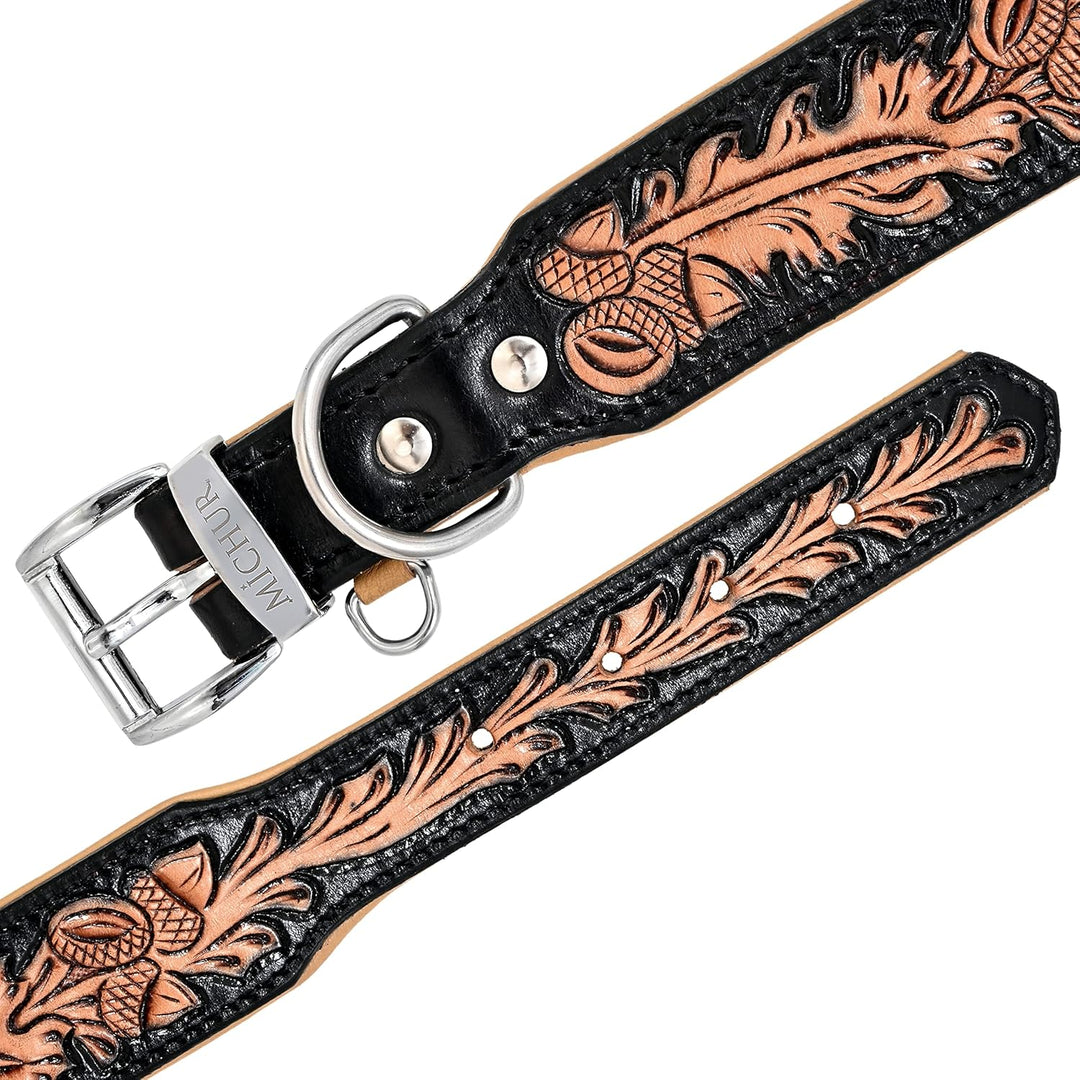 MICHUR Hasel Braun Bunt gesprenkelt, Hundehalsband Leder, Lederhalsband Hund, Halsband, Leder, da Ha