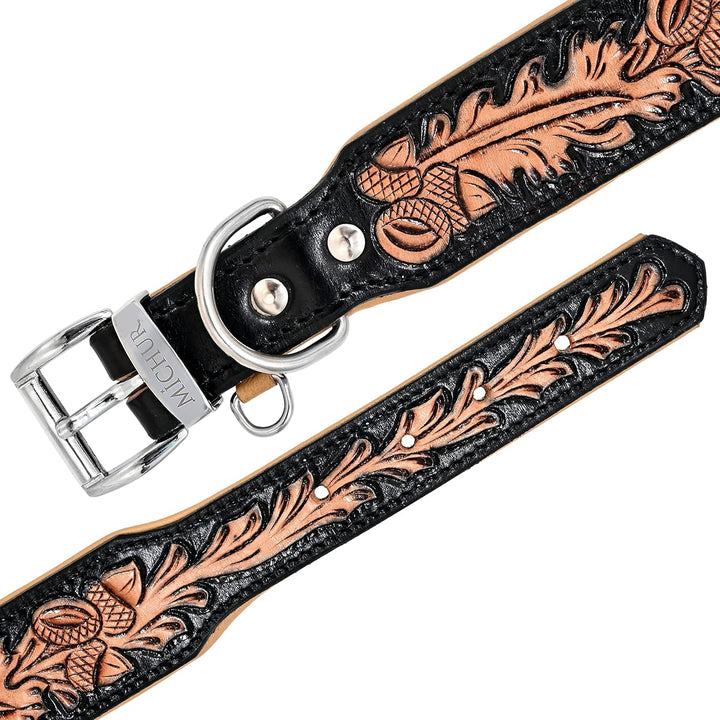 MICHUR Hasel Braun Bunt gesprenkelt, Hundehalsband Leder, Lederhalsband Hund, Halsband, Leder, da Ha
