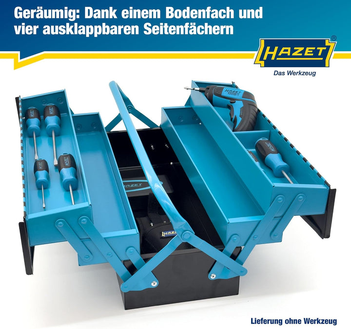 HAZET Metall Werkzeugkasten 190L | leer | mit geräumigen Bodenfach und 4 ausklappbaren Seitenfächern