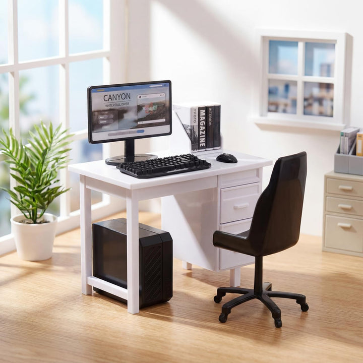 2 Sets Miniatur PuppenhausmöBel BüRotisch Mit Stuhl Computer Modell Simulations Pc Spielzeug FüR Kin