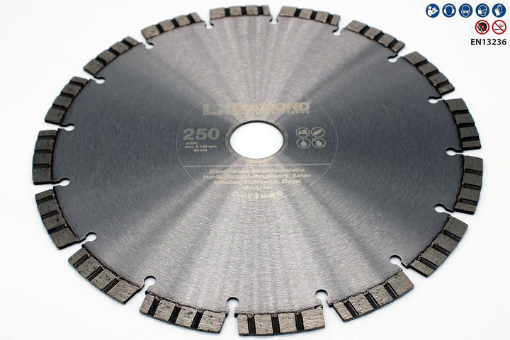 LXDIAMOND Diamant-Trennscheibe 250mm x 30,0mm Premium Laser Diamantscheibe Betonscheibe für Stein Be