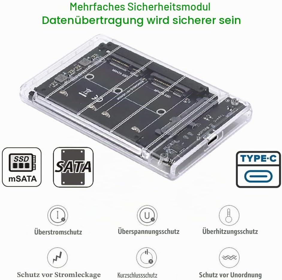 Xiwai Dual MSATA Mini-SATA SSD Karte JBOD Raid0 Span Bridge zu USB 3.0 Typ-C USB-C 2,5 Zoll SATA Com
