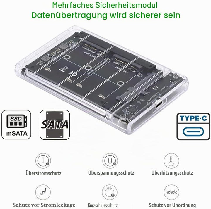 Xiwai Dual MSATA Mini-SATA SSD Karte JBOD Raid0 Span Bridge zu USB 3.0 Typ-C USB-C 2,5 Zoll SATA Com