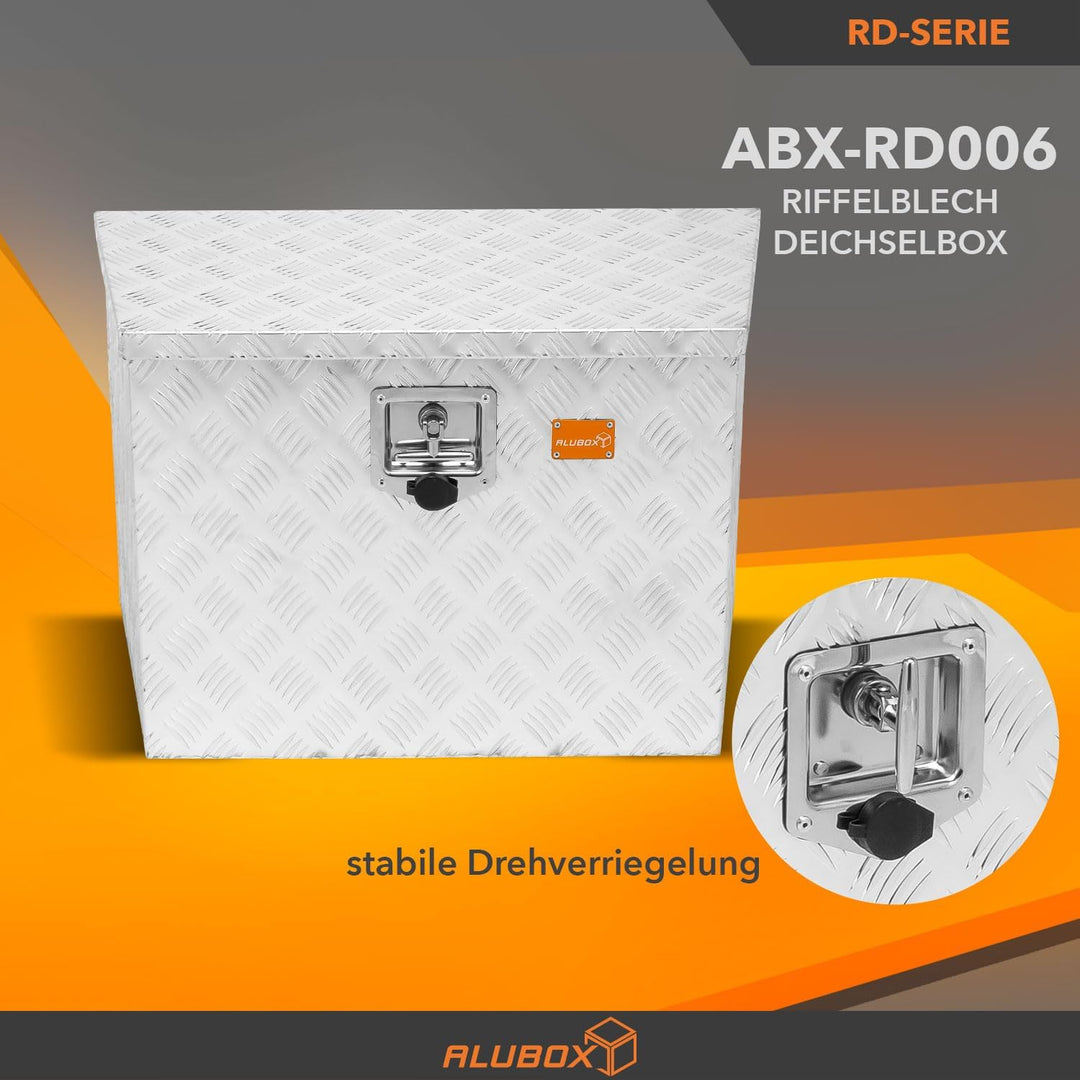 ALUBOX Riffelblech Deichselbox XL für PKW Anhänger - Anhängerbox 1,5 mm Aluminium 72/60 x 46 x 39 cm