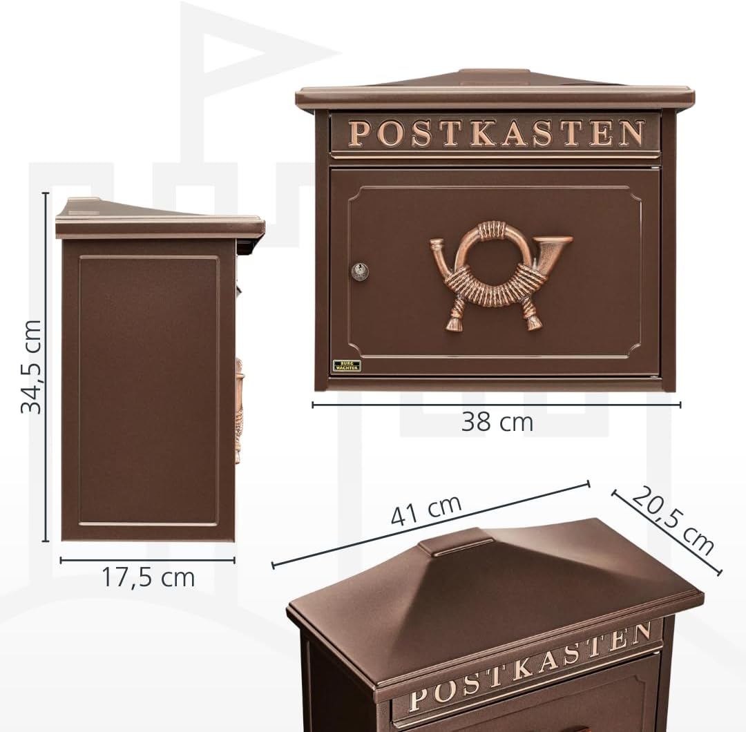 BURG-WÄCHTER Klassischer Briefkasten ohne Zeitungsfach und Namensschild, Verzinkter Stahl, Einwurf-F